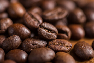 Macro roasted coffee beans.