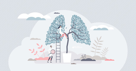 Lung health and respiratory medical examination and check tiny person concept