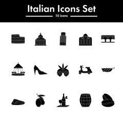 B&W Color Set of Italian Icon In Flat Design.