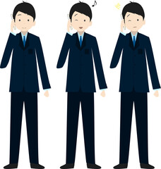 電話するビジネスマンの表情セット(全身)