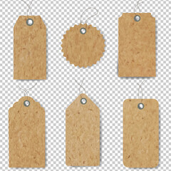 Old Paper Price Tag Set Isolated Transparent Background With Gradient Mesh, Vector Illustration