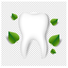 Dental Clinic Logo With Green Leaves And White Background With Gradient Mesh, Vector Illustration.