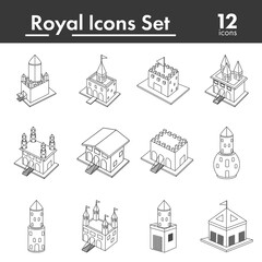 Black Line Art Set of Royal Icon.