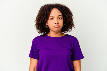 Young african american mixed race woman isolated sad, serious face, feeling miserable and displeased.