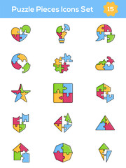 Illustration of Colorful Puzzle Piece Icon Set in Flat Style.