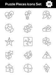 Vector Illustration of Puzzle Piece Icon Set in Thin Line Art.