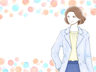 ビジネスウーマンとシャボン玉みたいなカラフル背景