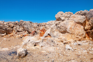 Landscape of beautiful bay with rocky beach in Kos island, Greece