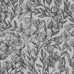 Monochrome seamless pattern with flowers. Graphic design for fabric, textile, wallpaper and packaging 