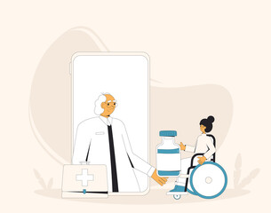 Online medical consultation. Telemedicine. Doctor distant advise on smartphone. Health care by internet. Healthcare services.