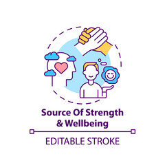 Source of strength and wellbeing concept icon. Mental health care, psychotherapy. Religious value idea thin line illustration. Vector isolated outline RGB color drawing. Editable stroke