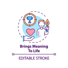 Brings meaning to life concept icon. Search for purpose. Personal potential. Religious value and spirituality idea thin line illustration. Vector isolated outline RGB color drawing. Editable stroke