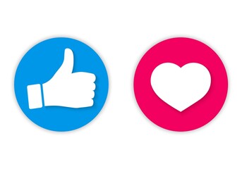 Set of vector icons, thumb up and heart icon. Round button, I like it for chat website, social media, mobile app. Approval, evaluation, expression of opinion.
