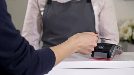 Buyer pays for purchases using a payment card.