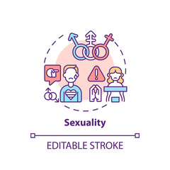 Sexuality concept icon. LGBTQ people discrimination. Sexual orientation. Social prejudice. Religious issues idea thin line illustration. Vector isolated outline RGB color drawing. Editable stroke
