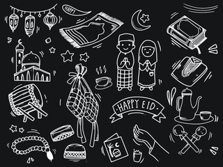 a doodle of islamic holiday with black background