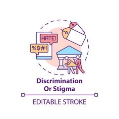 Discrimination or stigma concept icon. Social pressure, human harassment and bullying. Religious issues idea thin line illustration. Vector isolated outline RGB color drawing. Editable stroke