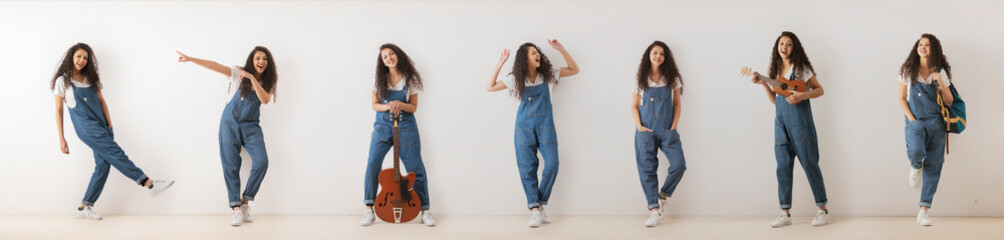 MULTIPLE SHOTS OF A HAPPY TEENAGER DOING DIFFERENT ACTIVITIES	