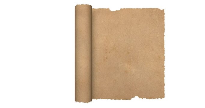 4k, HD, treasure map unrolls from the right. White background.