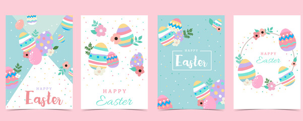 Collection of easter background set with rabbit,egg,flower.Editable vector illustration for website, invitation,postcard and poster
