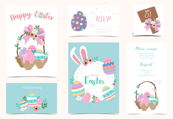 Collection of easter background set with rabbit,egg,flower.Editable vector illustration for website, invitation,postcard and poster