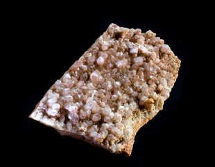 Shiny transparent pink quartz mineral druse crystals from Tian Shan mountains. A photo isolated on...