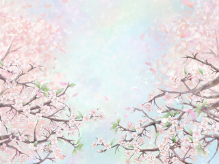 桜の並木背景イラスト1/カラー背景