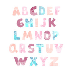 Vector cute graphic colorful alphabet for kids. Can be used as elemets for your design for greeting cards, nursery, poster, card, birthday party, packaging paper design, baby t-shirts prints