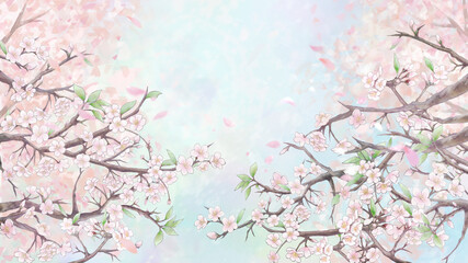 桜の並木背景イラスト2/カラー背景