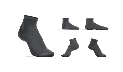 Blank black ancle socks mockup stand, different views