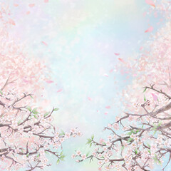 Obraz na płótnie Canvas 桜の並木背景イラスト3/カラー背景
