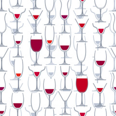 Seamless pattern with glasses of wine. Endless texture for your design.