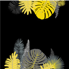 Tropical leaves vector color 2021 Illuminating, Ultimate Gray. Bright yellow and monochrome