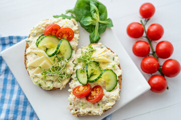 egg cheese tomoto cucumber open sandwich dip bread spread party finger food lunch snack