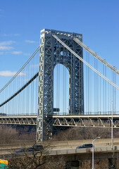 George Washington Bridge, double-decked suspension bridge spanning Hudson River in Early spring. New York City