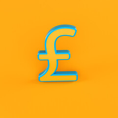 Finance concept blue framed orange-colored pound symbol on orange-colored background horizontal composition with copy space 3d rendering