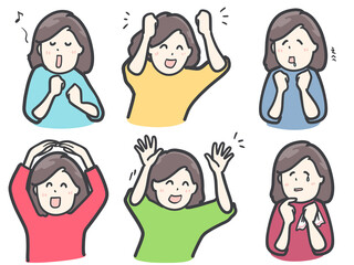 楽しい気持ちを表現する女性のイラストセット