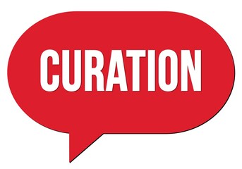 CURATION text written in a red speech bubble