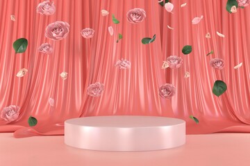 abstract minimal pastel color geometric shape background, showcase mockup for podium display, 3d rendering.	