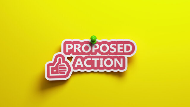 Finance concept Proposed action text with thumb up symbol on yellow-colored background Horizontal composition with copy space 3d rendering