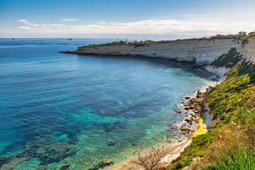 Beautiful cliffs of Malta at the Marsaxlokk village