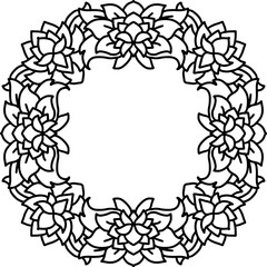 Abstract mandala frame. Asian floral pattern. Black and white authentic background. Vector illustration.