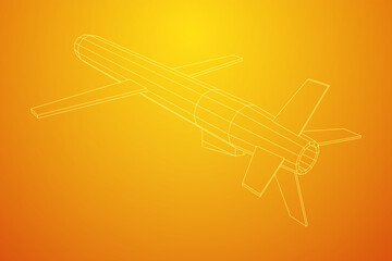 Flying supersonic cruise missile. Wireframe low poly mesh vector illustration