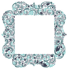 Floral frame made of leaves and flowers vector vintage design, decorative blank classic style border, luxury beautiful background, invitation or greeting card with place for text.