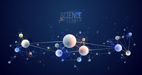Fototapeta na wymiar Vector molecules scientific chemistry and physics theme vector abstract background, micro and nano science and technology theme, atoms and microscopic particles.