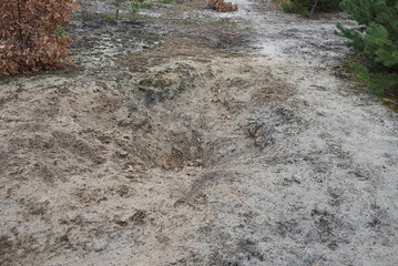 pit in gray sand in nature in the forest