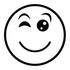 Cute thin line wink emoji face. Royalty free and fully editable.