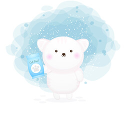Cute kitty holding food packages cartoon character Premium Vector