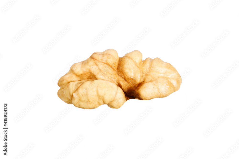 Poster slice of peeled walnut isolated on white background