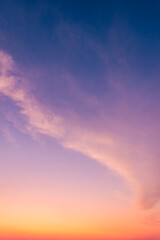 Dusk sky vertical with colorful sunlight in the evening on twilight sky background